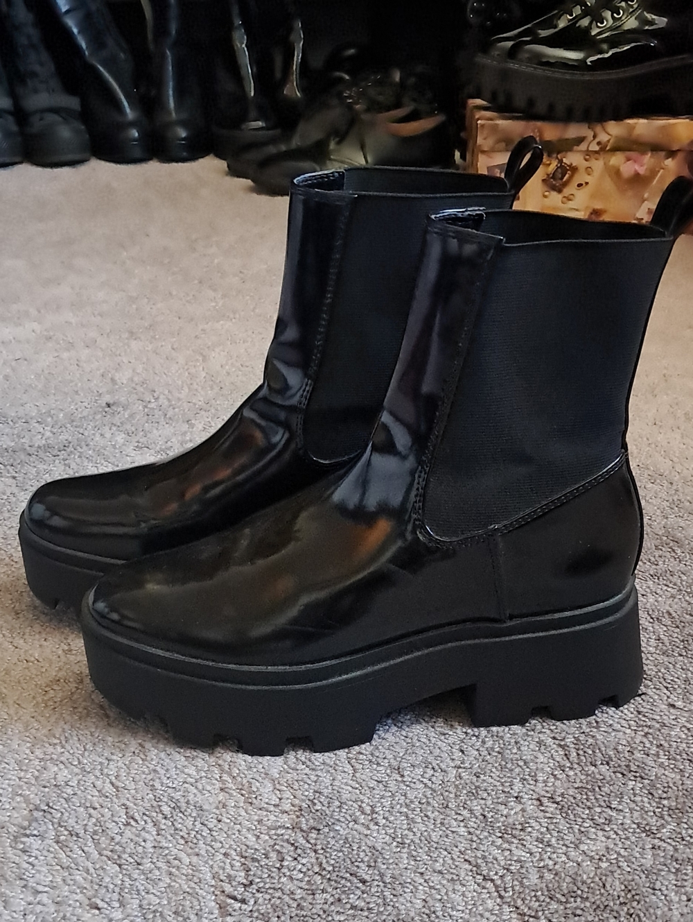 Open Edit Black Patent Boots